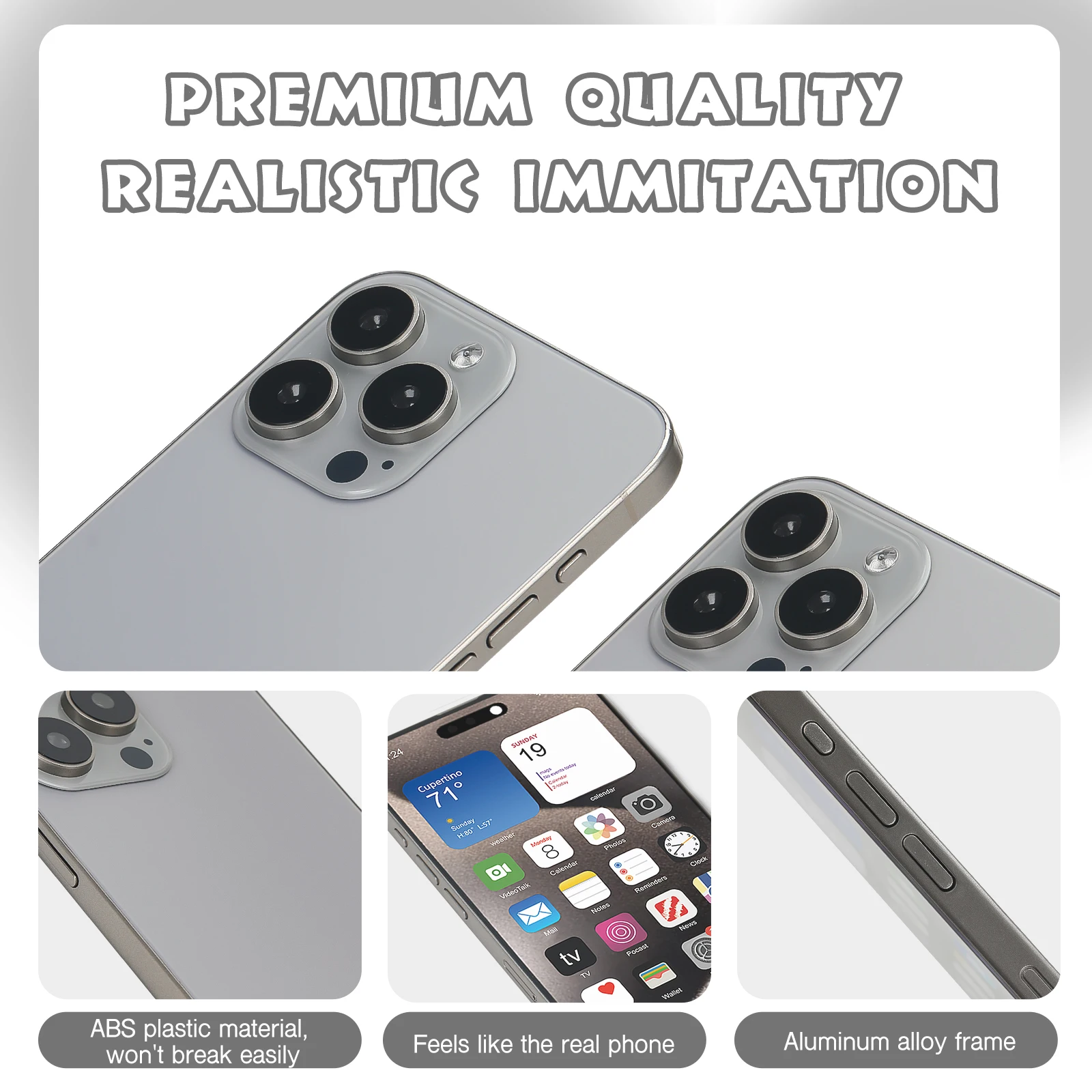 نموذج هاتف وهمي وهمي، يبدو وكأنها متوافق مع الهاتف الحقيقي مع هاتف 15 Pro max Titanium، لعرض متجر الهاتف الخليوي