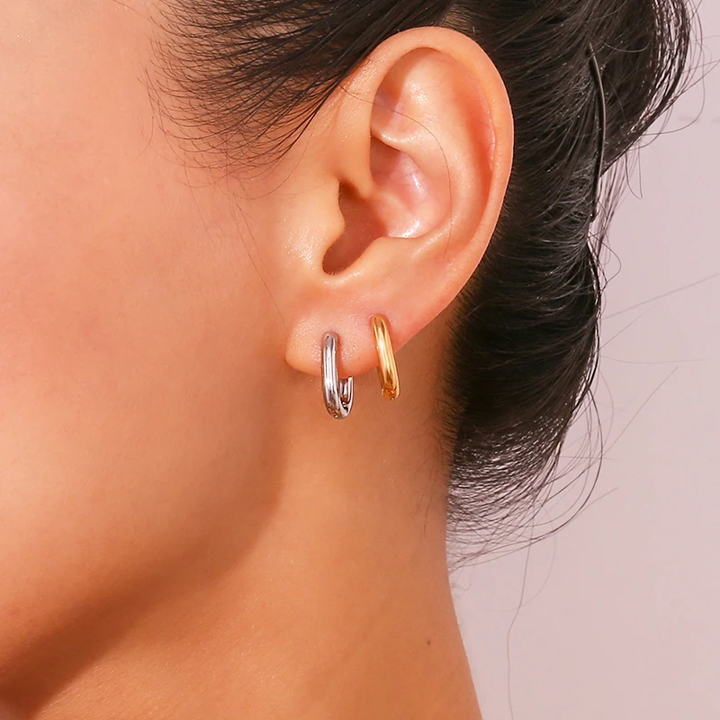Fashion Simple U-Shaped Stainless Steel Hoop Earrings Women Mini Classic Gold Silver Color Ear Buckle Daily Jewelry