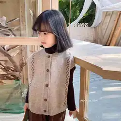 Children's Girls Woolen Vest 2023 Spring and Autumn New Boys Korean Retro Knitted Vest Baby Fashionable Cardigan Fashion Clothes