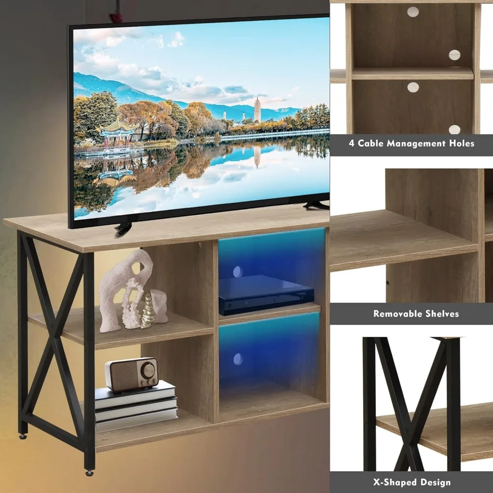 Für Fernseher bis 55 Zoll, TV-Ständer mit Steckdosen und LED-Leuchten, Entertainment-Center-Medien konsole für Wohnzimmer