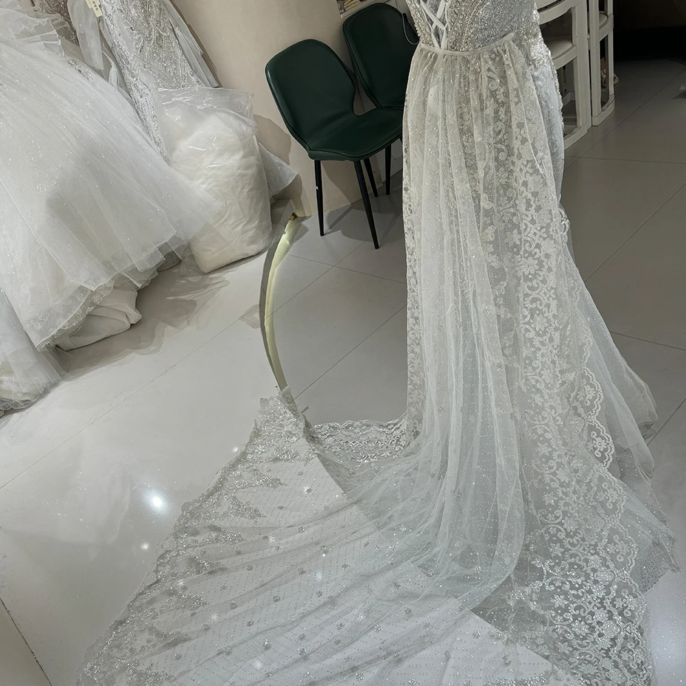 فساتين زفاف أنيقة حورية البحر للنساء قبالة الكتف فساتين العروس المخصصة قصيرة الأكمام الدانتيل رداء دي ماريج #4