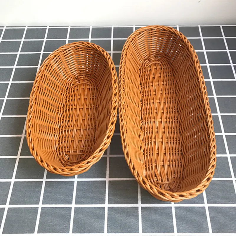 Storage Basket Fruit Basket Food Grade Reusable Bread Basket Oval Large Capacity Braided Food Serving Basket Kitchen Supplies