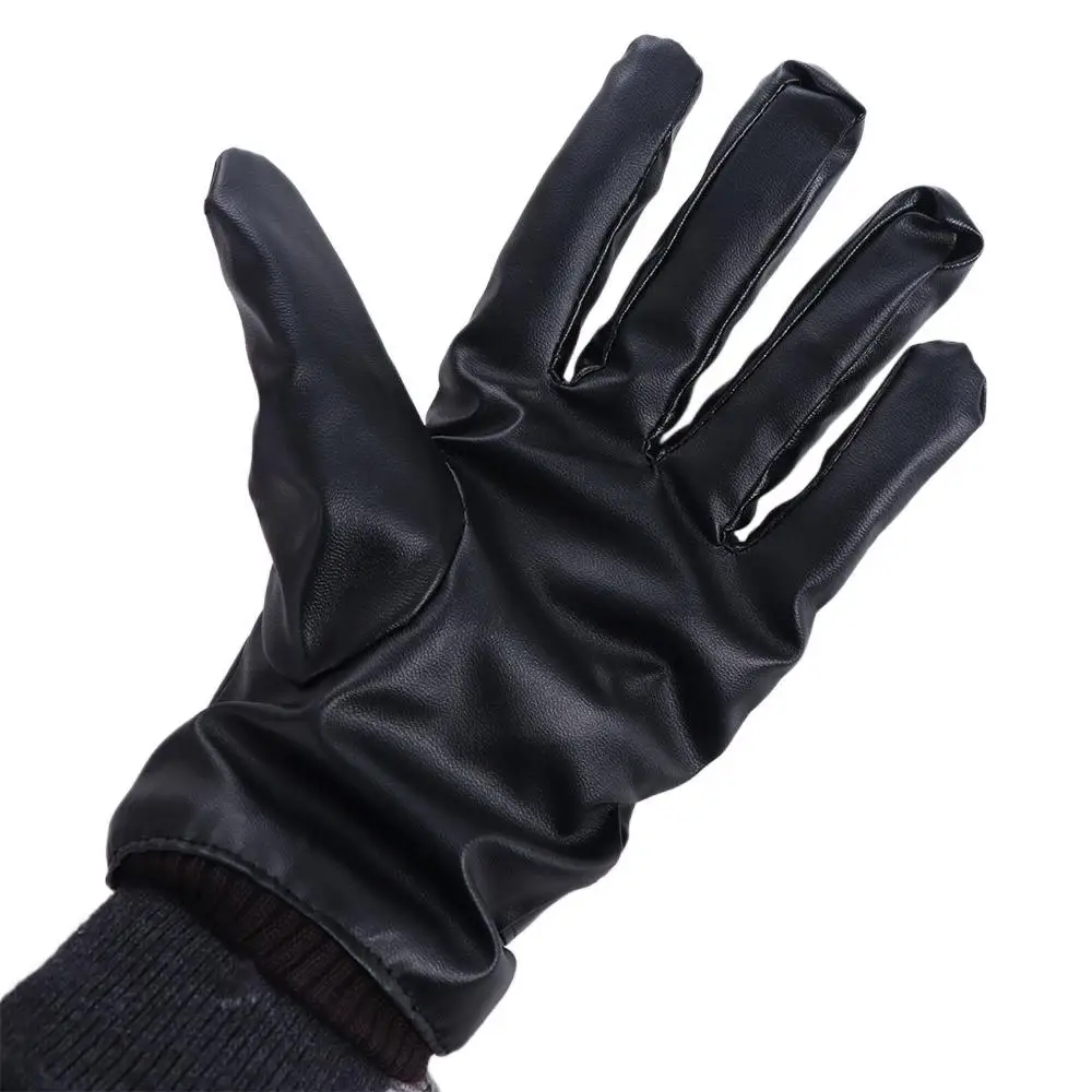 Keep Warm Men's PU Leather Gloves Thick Velvet Touch Screen Male Windproof Gloves Waterproof Soft Motorcycle Full Finger Mittens