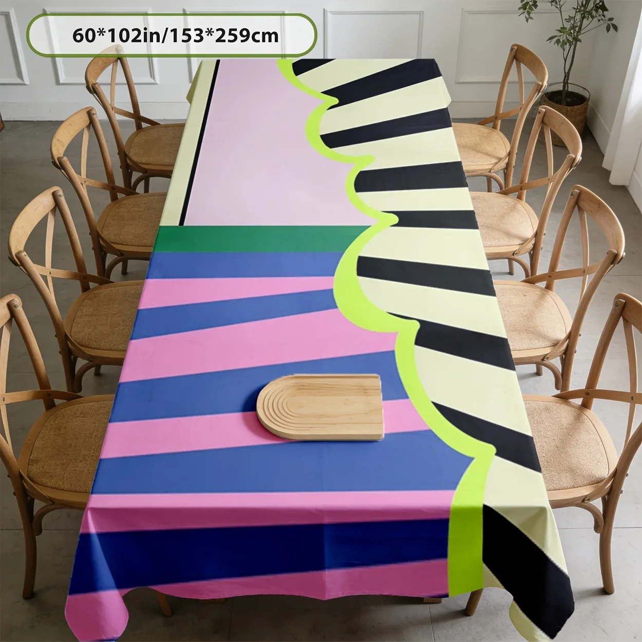 One rectangular geometric checkered style tablecloth in pink, blue and yellow color schemexzj