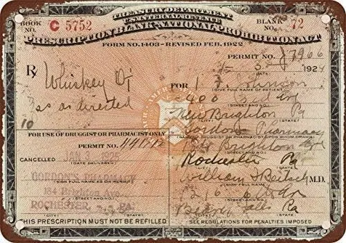 Bar 1924 Prescription for Whiskey During Prohibition Vintage Look Reproduction Metal Tin Sign es-aluminum