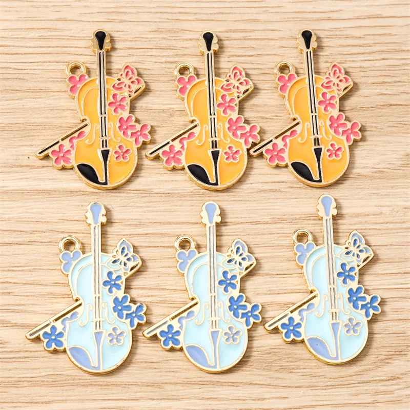 10 Stück niedliche, gemischte Emaille-Musikbuchstaben-Gitarren-Anhänger für die Schmuckherstellung, Halsketten, Ohrringe, Armbänder, DIY-Bastelzubehör – Detail 14