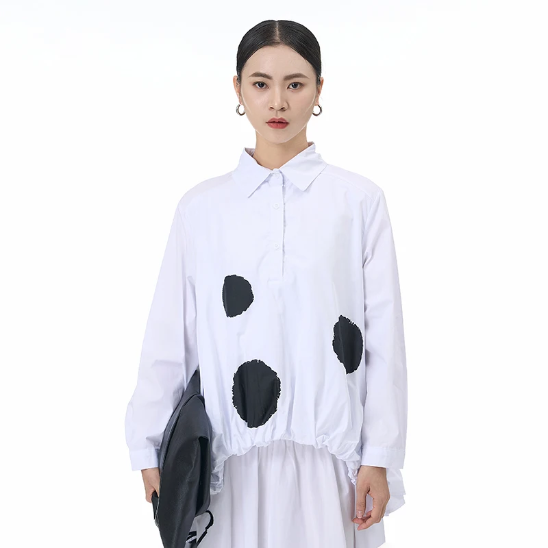 2025 spring new long-sleeved shirt set top blouse large size women\'s loose thin casual shirt poldot 1932