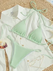 String Thong Bikinis 2025 Women Sexy Triangle Swimsuit Brazil Tong Swimwear Female Padded Bathing Swimming Suit Beachwear Summer