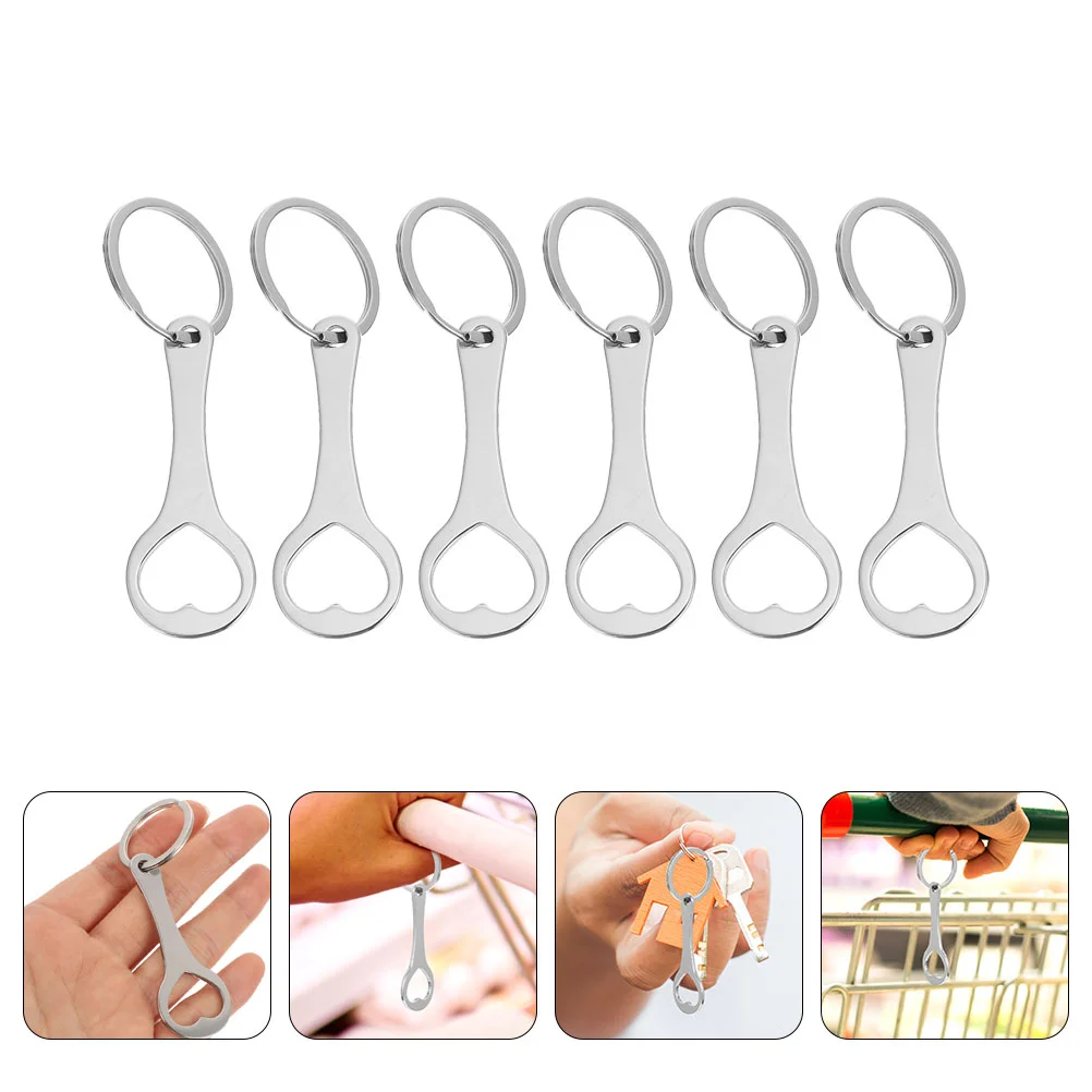 6 Pcs Cart Token Trolley Remover Pendant Key Ring Shopping Coin Keychain Tokens Bottle Opener