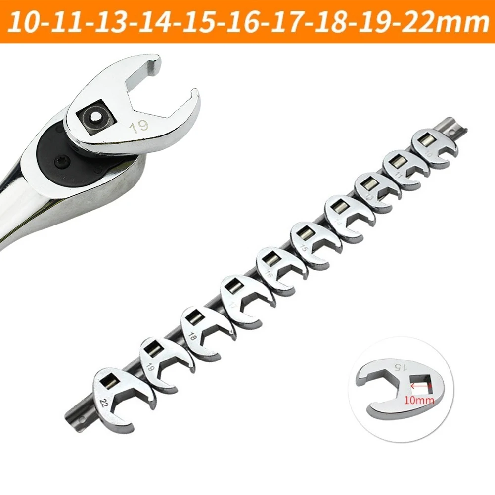 10Pcs 3/8Inch Drive Crowfoot Wrench 10 To 22mm Metric Foot Open End Spanner Crowfoot Wrenches Workshop Equipment Hand Tools