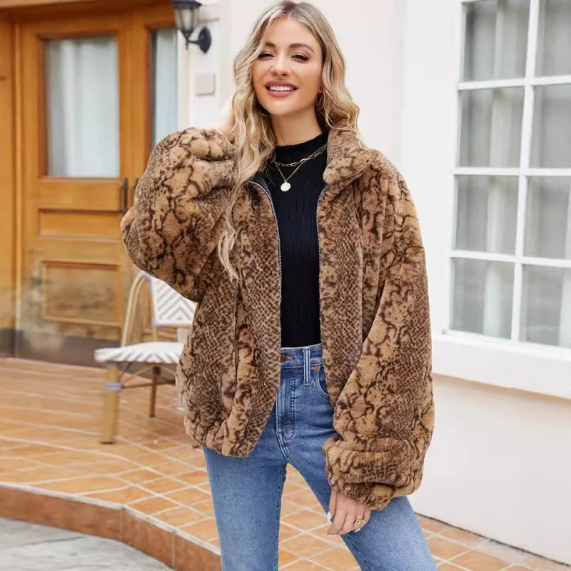 

2025Women's Faux Fur Coat Top Women's Clothing Autumn Winter Loose European and American