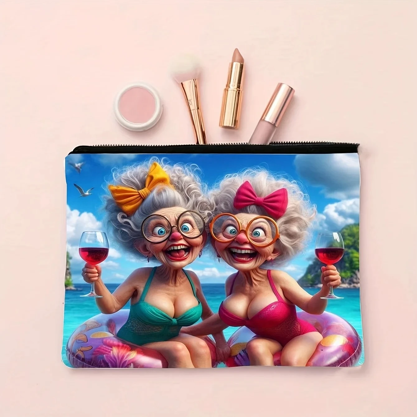 A Interesting Grandma Patterned Makeup Bag - A Cute Multifunctional Zipper Pouch for Women, Jewelry Storage Bag