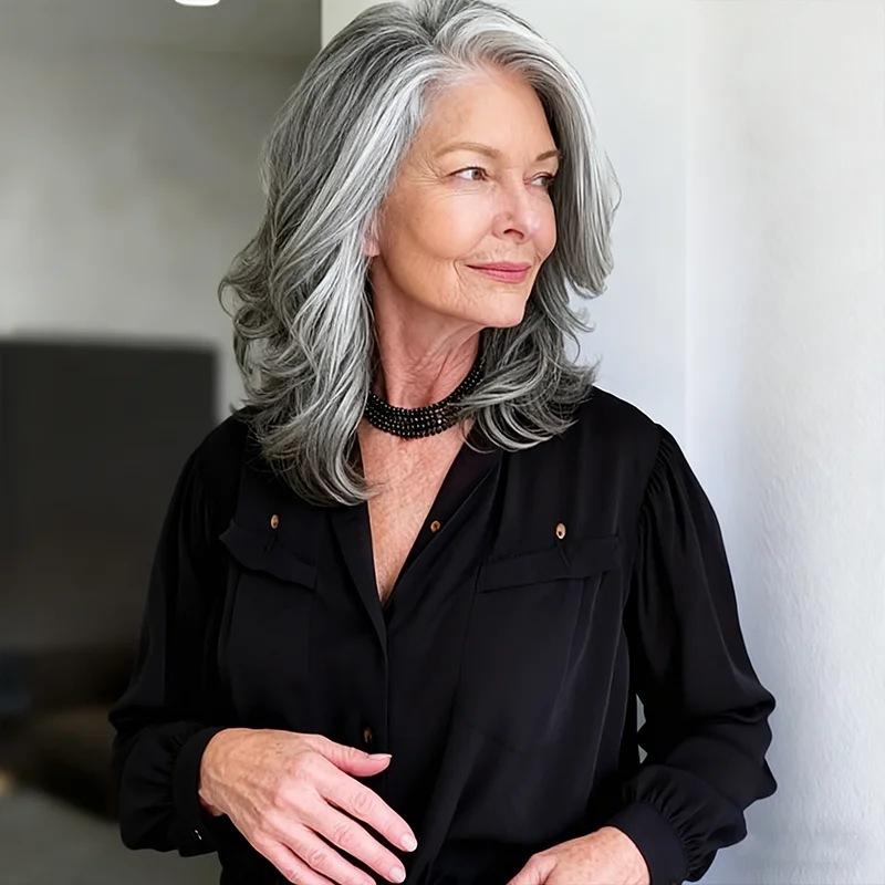 

Элегантный и пушистый женский парик серебристо-серого цвета с градиентом и челкой, короткий парик-боб из синтетических волос, подходит для женщин с светлой кожей.