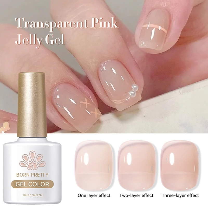 BORN PRETTY-esmalte de uñas de Gel transparente, 10ml, color de piel rosa desnudo, barniz de Gel UV para decoración de uñas, Gel de Jade