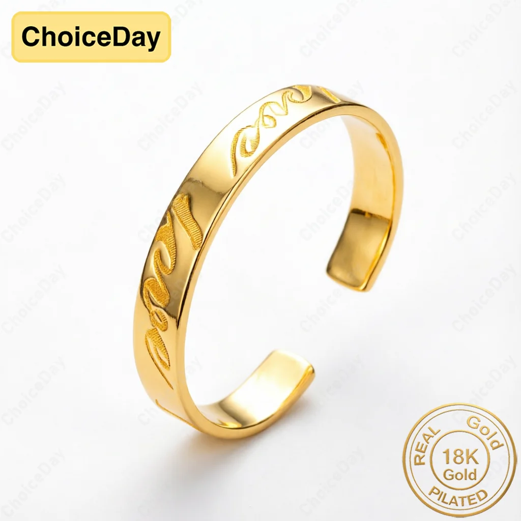 18K Gold Plated Delicate Letter Open Bracelet for Women, Fashionable Party Gift, Wedding Jewelry Accessories