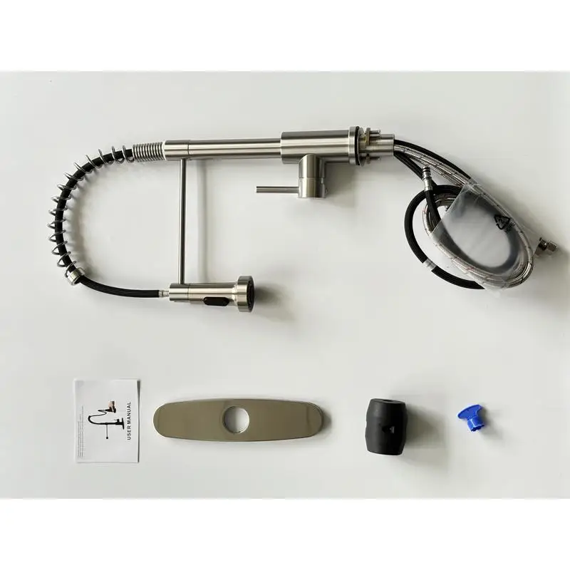 صنبور المطبخ الصناعي مع بخاخ منسدل، مقبض واحد، متوافق مع أحواض 1 أو 3 فتحات، مثالي للمزرعة، RV،