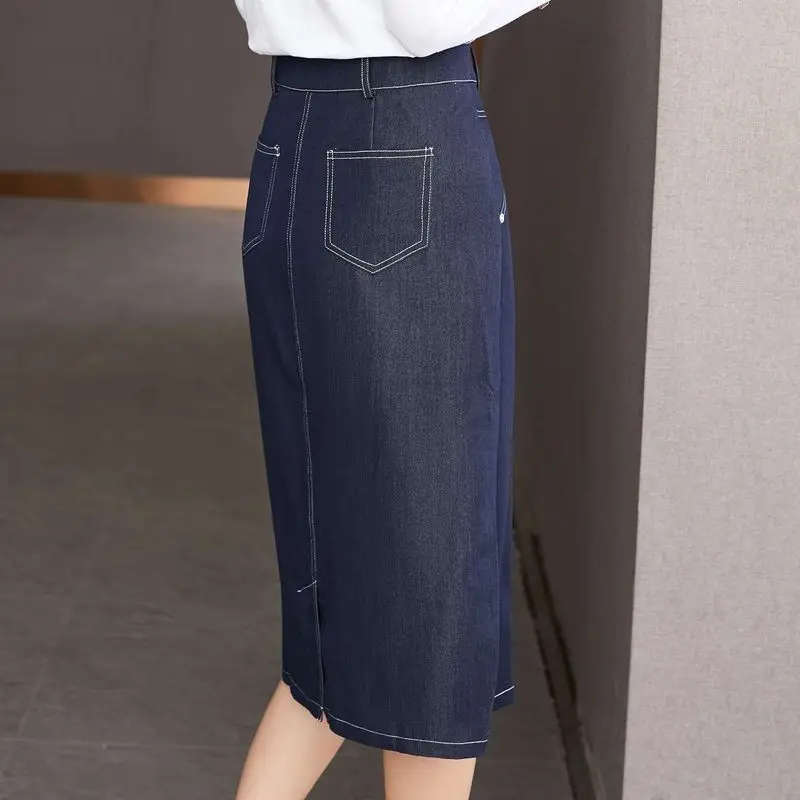 

Women's Denim flength Skirt High Waist Autumn Faion Ele Sle PVC Material Ciwalk Batwing pe Silhouette