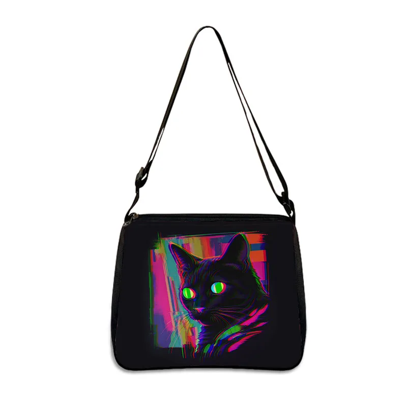 Psychedelic Weirdcore Cat Shoulder Bags Vaporwave Aesthetic Cats Unisex Handbag Trippy Harajuku Punk Crossbody Bag Phone Holder