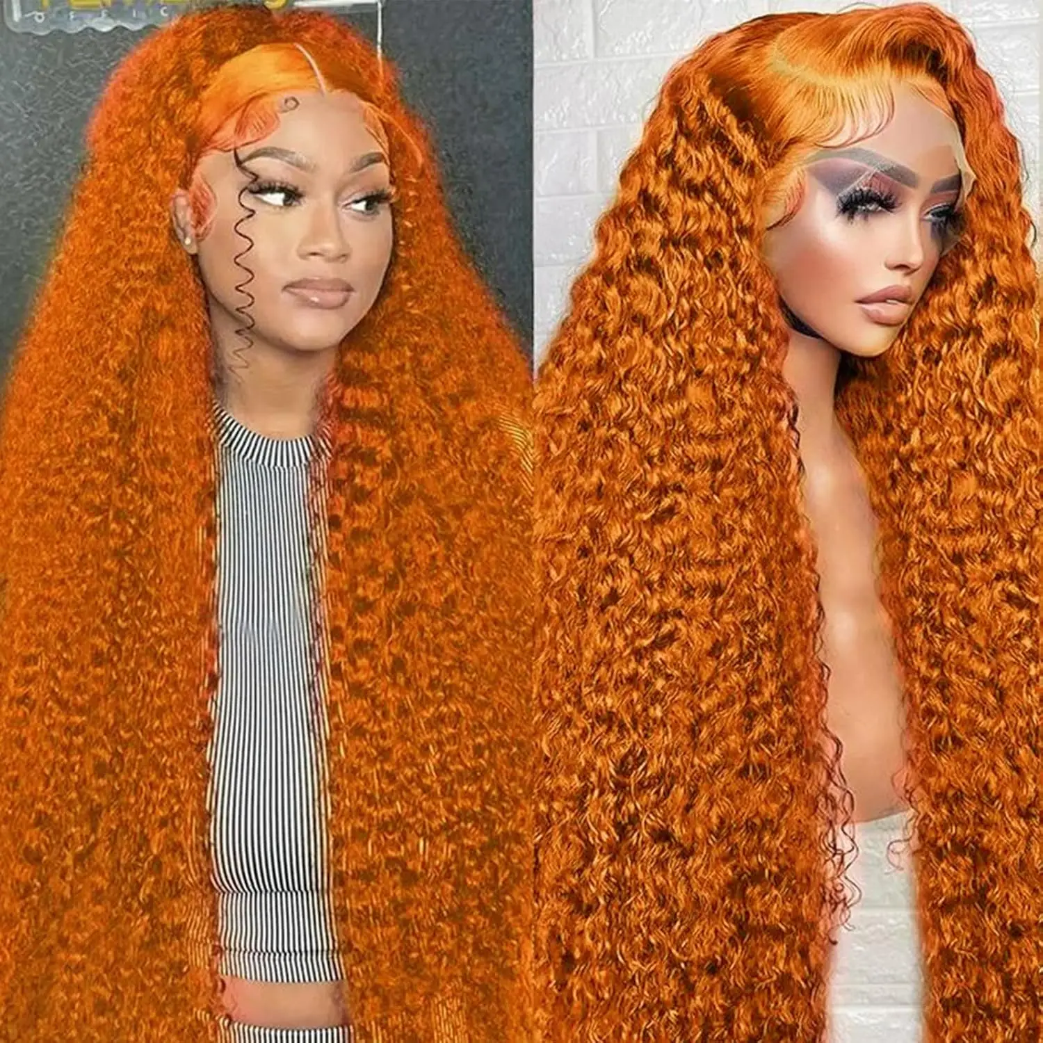 

Ginger Orange Lace Front Wigs Human Hair 180% Density 13x4 Deep Wave Lace Front Wigs Human Hair Pre Plucked 350# Colored Ginger