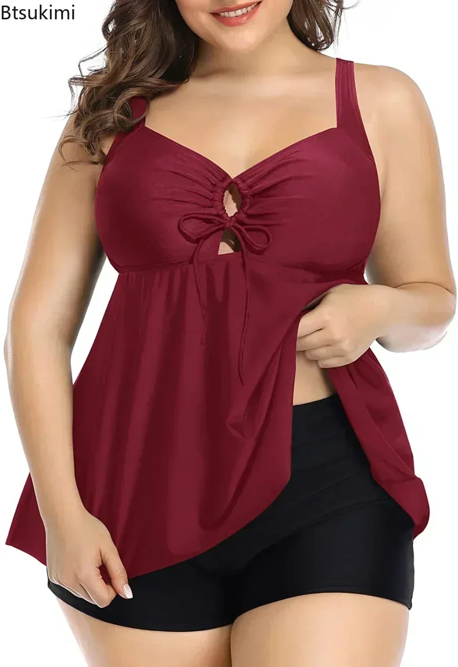 2025 Bikini de verano Tankini, trajes de baño para mujer, traje de baño de una pieza de talla grande, falda Sexy con cuello Halter, pantalones