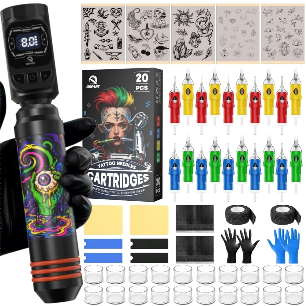 DQFART M3 Black&Purple Detachable Battery Electric Wireless Tattoo Machine Pen Kit Tattoo Ink Needles Tattoo Artists Beginner