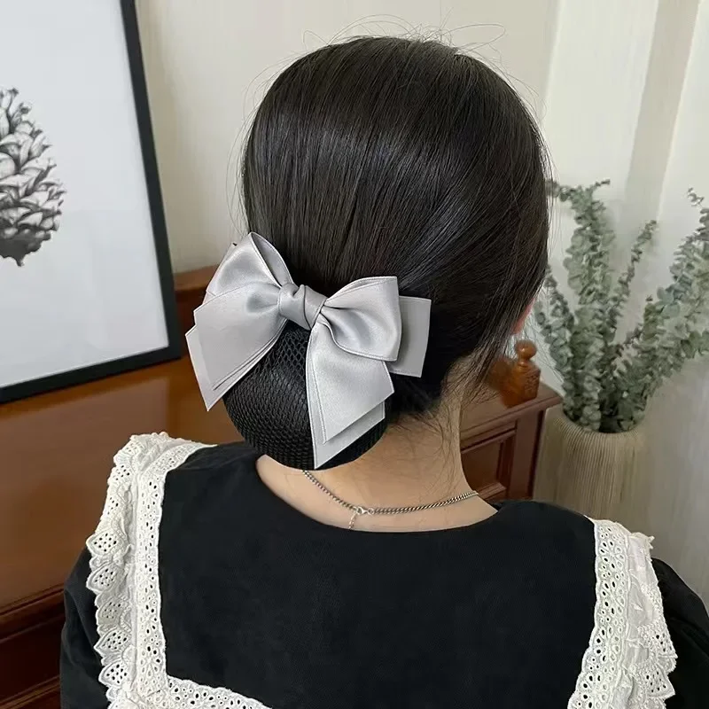 

New Ribbon Bows Net Hairgrips Crochet Bun Net Snood Bow Hair Clips Mesh bow Net Barrettes Office Lady Bow Tie Barrette