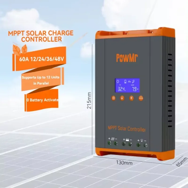 PowMr Efficient Charging 60A 12/24/36/48v Supports up to 12 Parallel MPPT Solar Charge Controllers