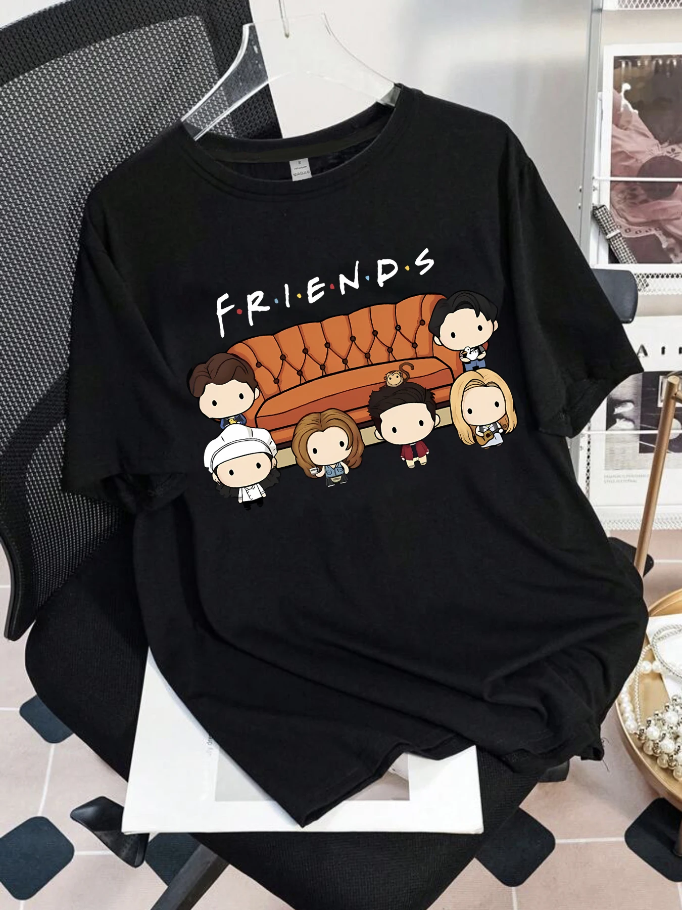 

cartoon character Plus size women's round neck short sleeve T-shirt with elastic half sleeves and trendy prints