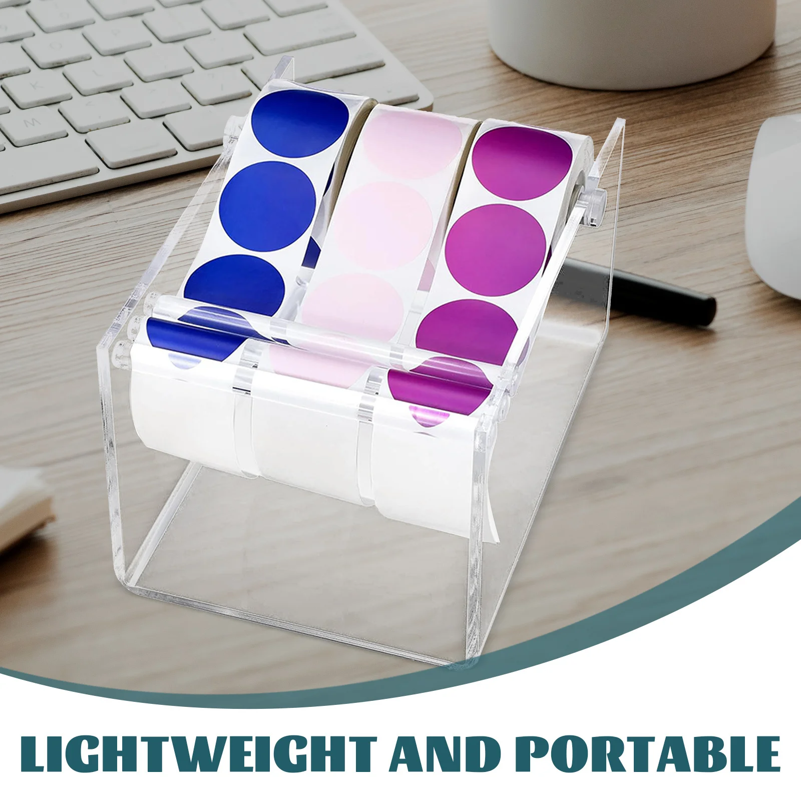 حامل موزع لفة ملصقات أكريليك مع حامل قابل للتعديل للتخزين من 3 طبقات لأشرطة الملصقات وملصقات الشحن ومكتب المكتب