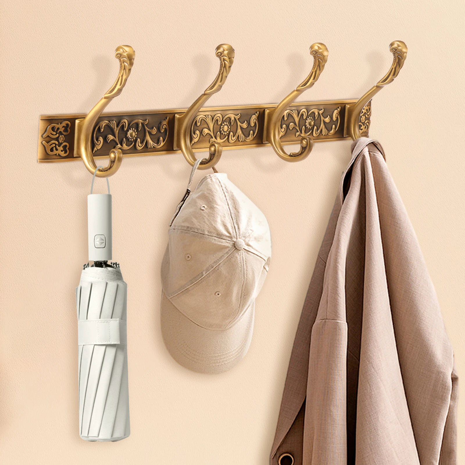 Perchero Vintage de montaje en pared, perchero decorativo de latón para colgar llaves, monedero, sombrero, bata, toalla, ropa, toalla, soporte colgante
