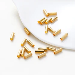 Cuentas de latón chapadas en oro de 14K/18K para collar, abalorios espaciadores sueltos de tubo largo recto, accesorios para fabricación de joyas DIY, 5-7mm, 100 piezas