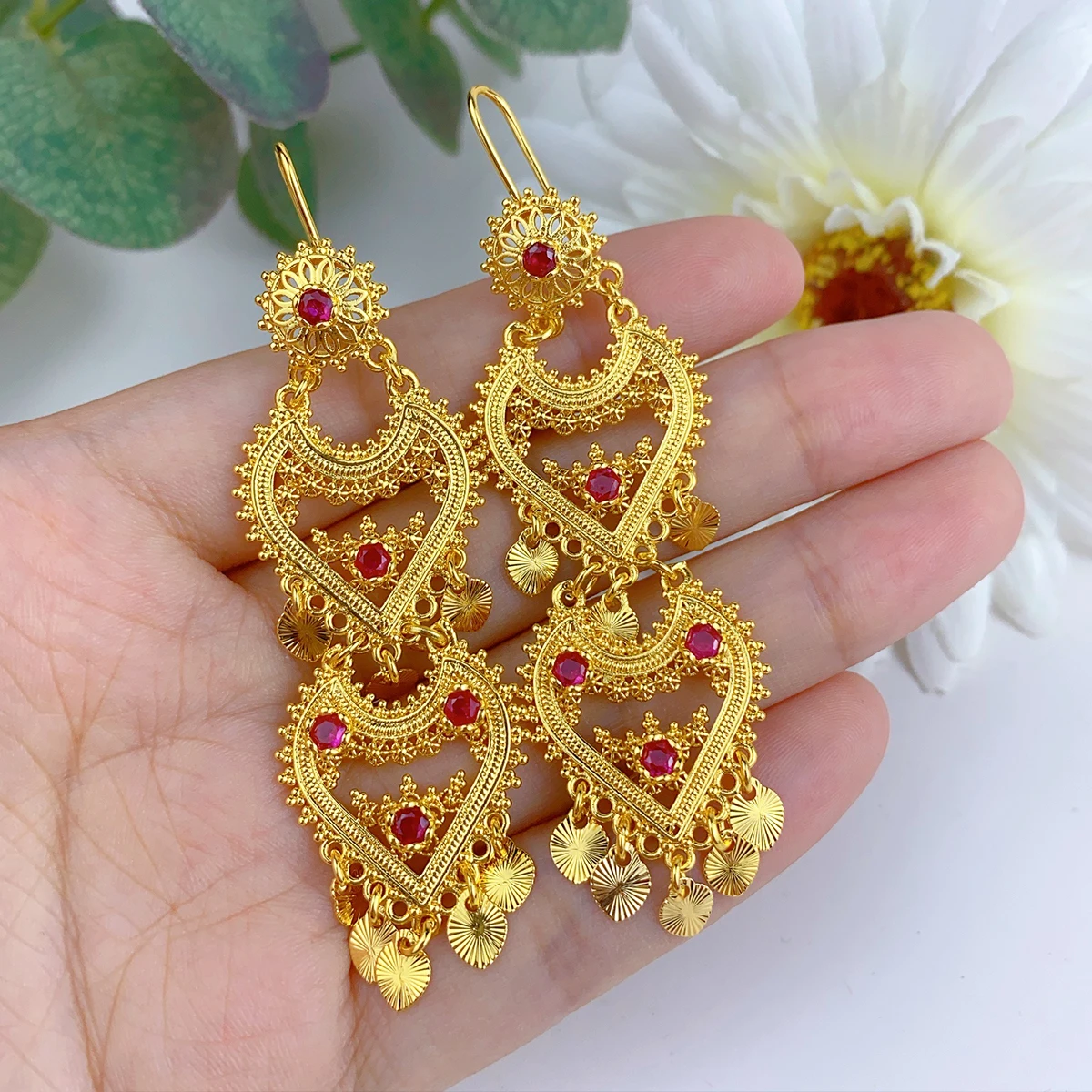 Indian Drop Earrings 24K Gold Color Jewelry For Girls African Dubai Ethiopia Wedding Earring Accessories Gifts Wholesale