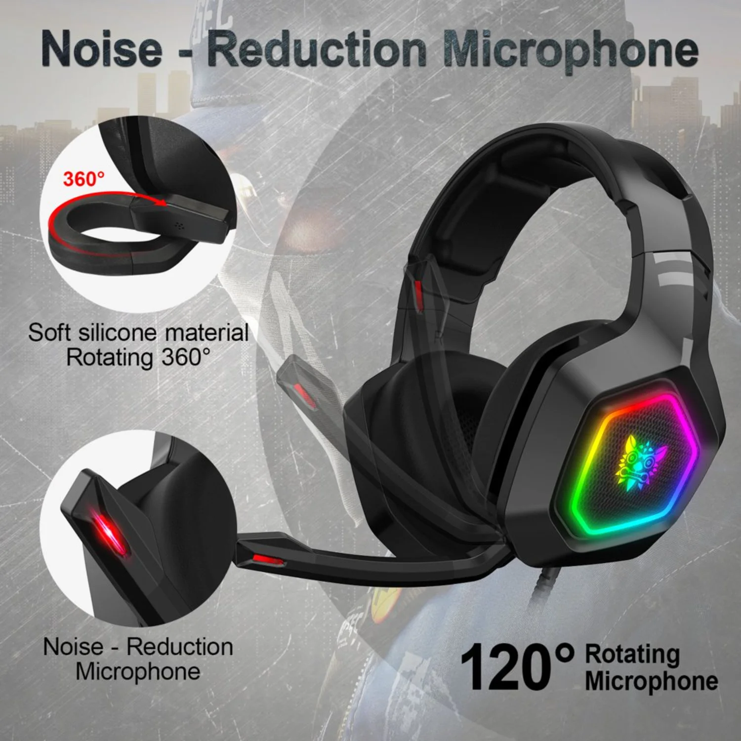 K10 Gaming Headset with Stereo Bass Surround RGB, Noise Cancelling Mic - for PS4 Xbox One PC Nintendo Switch Tablet Smartphone T