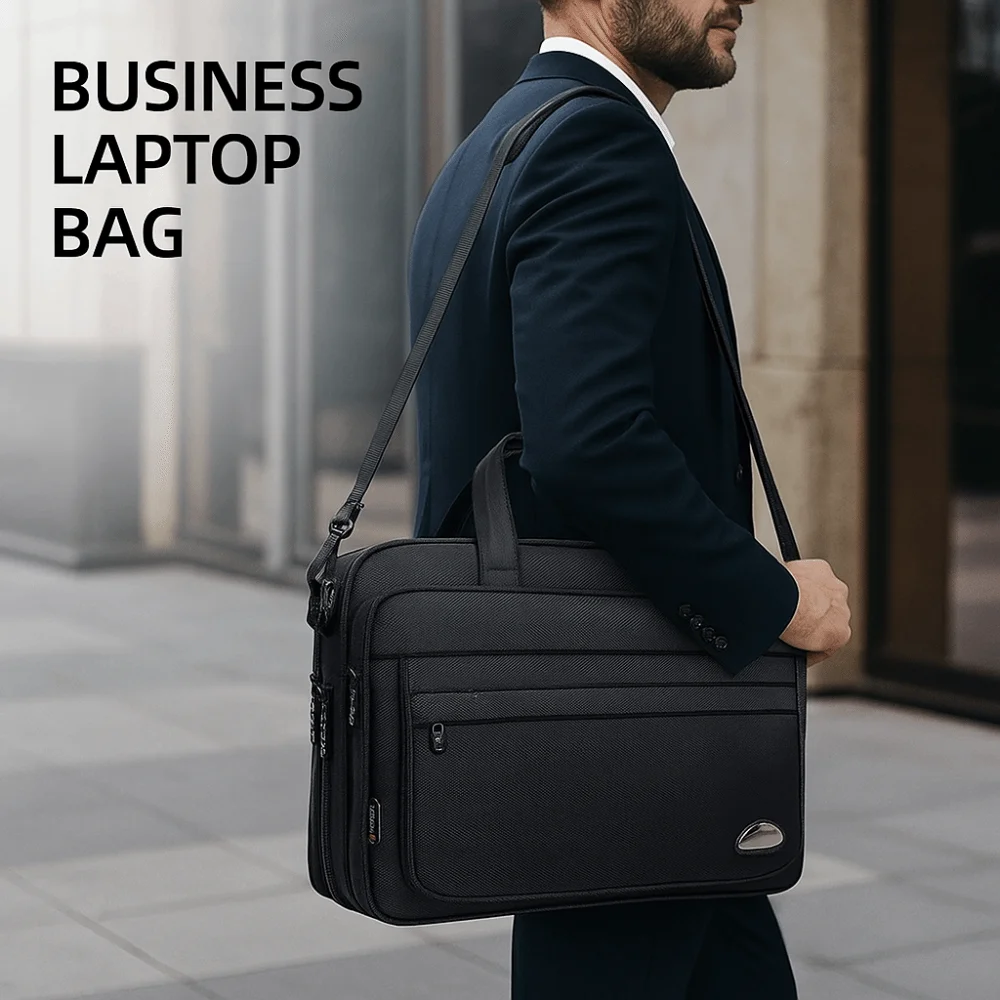 

15.6inch Men Business Laptop Bag Shoulder Strap Waterproof Portable Laptop Bags Solid Color with Handle Notebook Shoulder Bag