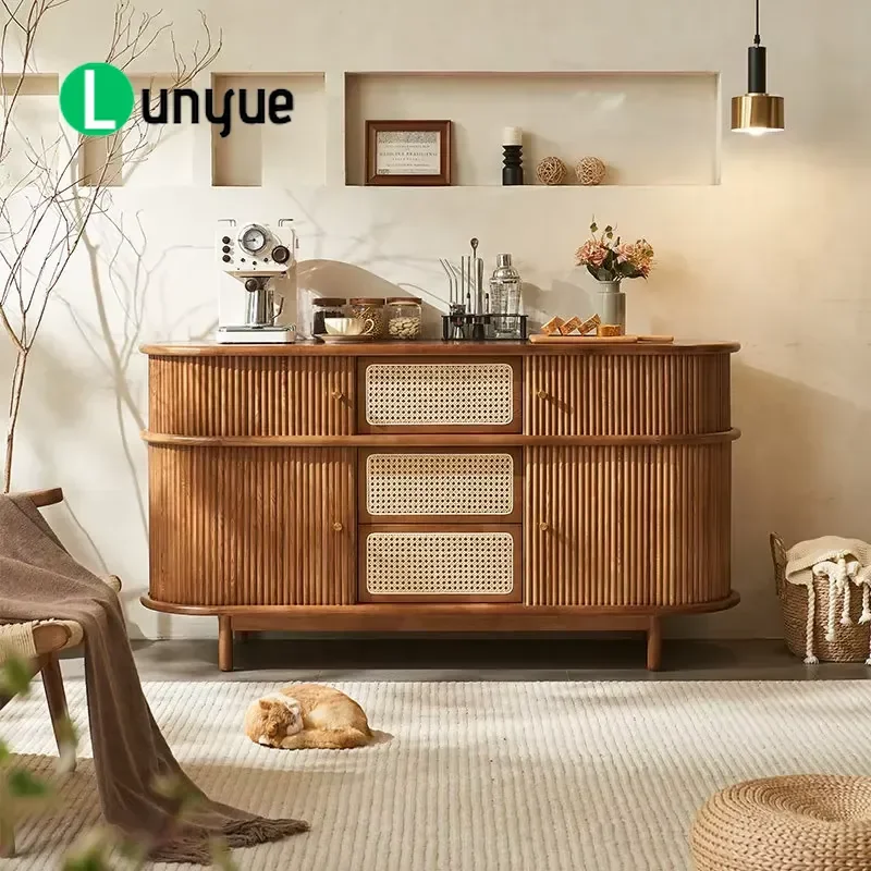 Modern Nordic Rattan Storage Sideboard Cabinet with Drawers Eco Friendly Furniture for Small Apartment Living Room Bedroom