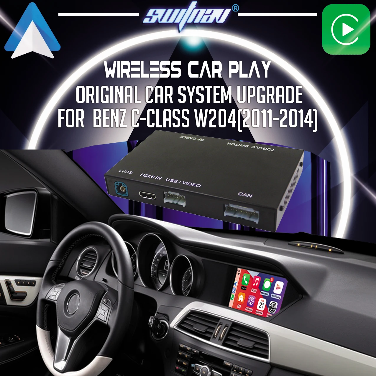 SWITNAV Wireless Carplay For Benz C-Class W204 (2011-2014) Carplay Android Auto Module Mirror Link AirPlay