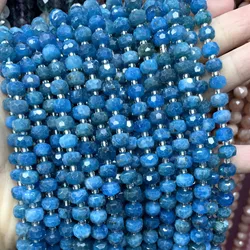 Natural Stone Faceted Wheel Blue Apatite Spacer Loose Beads For Jewelry Making DIY Bracelet Necklace Earrings Accessories