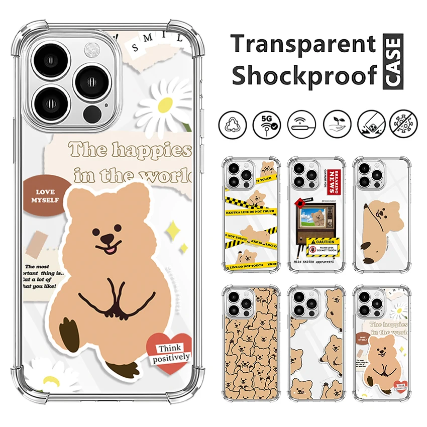 Cute Persimmon Bear Label Sticker Phone Case For iPhone 16 15 14 13 12 11 Pro X XS XR Max 7 8 Plus SE Mini Soft Clear TPU Cover