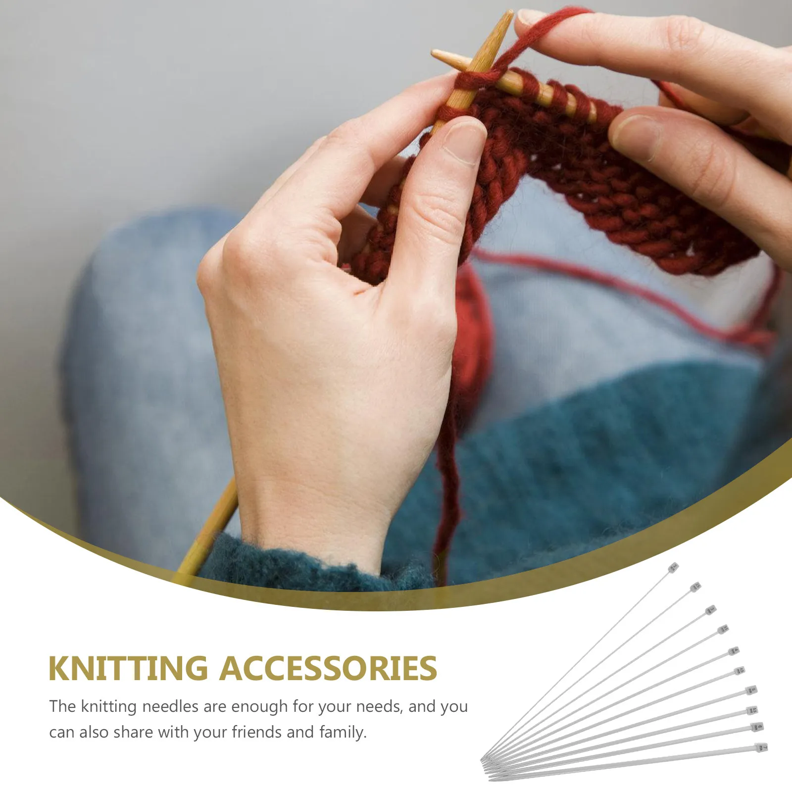 10Pcs Aluminum Knitting Needles Set Straight Sturdy Metal Yarn Knitting Tools for Sweater Scarf Gloves Hat Socks Kit - view 6