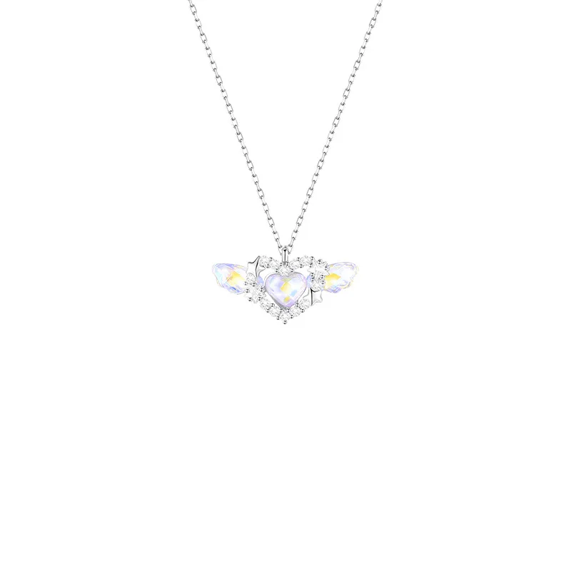 RYJU Simple Temperament Zircon Love Angel Wings Pendant Necklace Woman 925 Sterling Silver Wedding Blessing Gift Jewelry