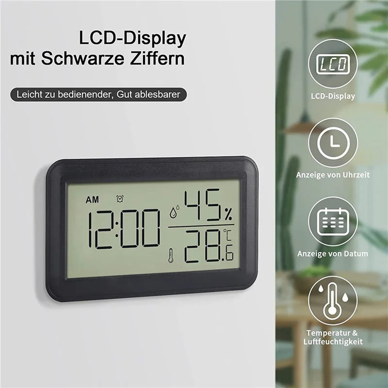 ABUL-2X Thermometer Hygrometer Indoor With Alarm Clock, LCD Digital Thermometer, For Room, Living Room, Wine Cellar (Black)