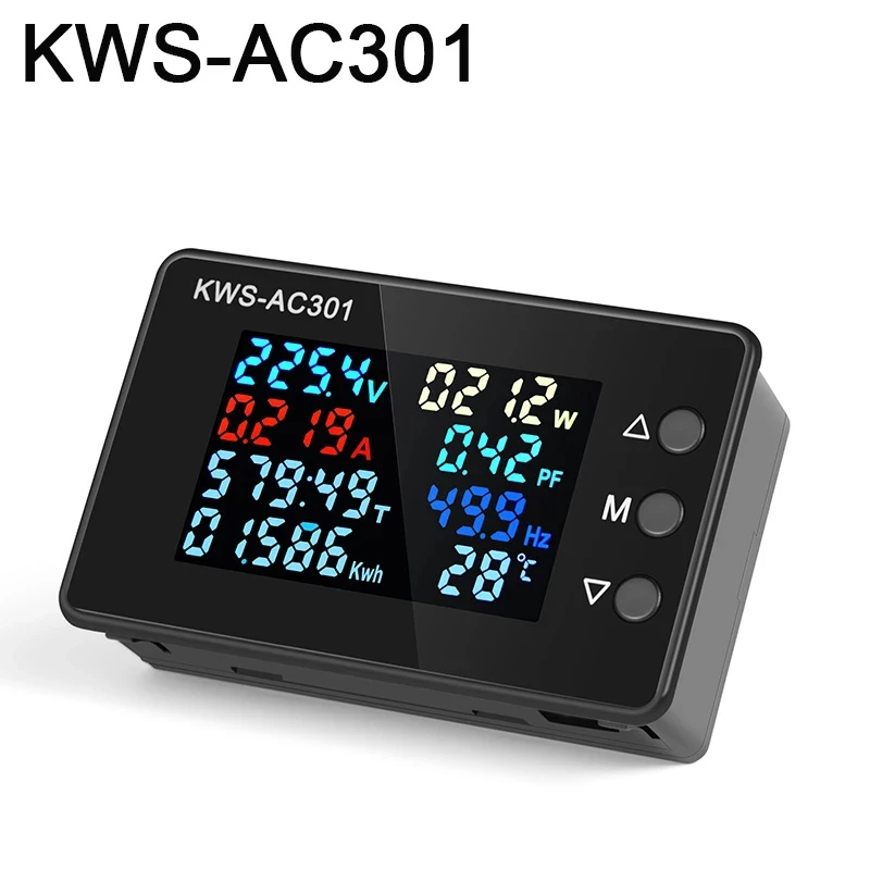 KWS-AC301 woltomierz cyfrowy AC 50-300V napięcie 8 w 1 licznik energii LED AC Wattmeter 0-20/100A amperomierz wykrywacz zasilania