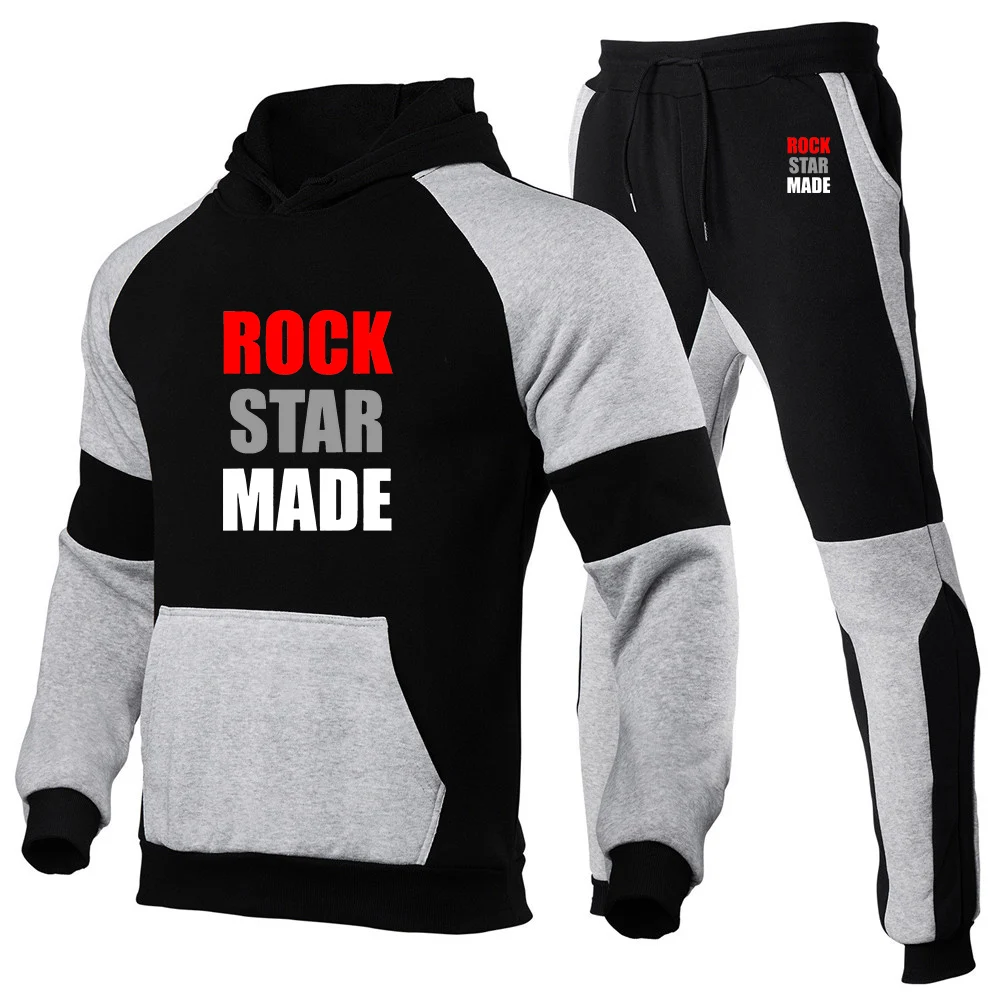 2025 Rock Goth Rap vintage Letter Spring And Autumn New Men's Patchwork Casual Hoodie + Trouser Harajuku Fashion Suit