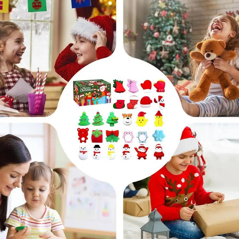 Calendario de Adviento de Navidad, lindas bolas de Navidad para apretar, juego de figuras de juego de Navidad, juguete sensorial suave para el estrés para vacaciones y cumpleaños