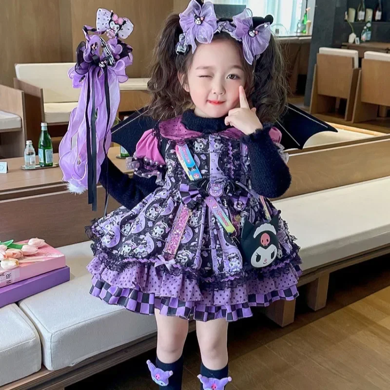 

Halloween Sanrio Kuromi Princess Dress Cartoon Girls Cute Lolita Skirt Kids Festival Cosplay Costume Party Birthday Anime Gift