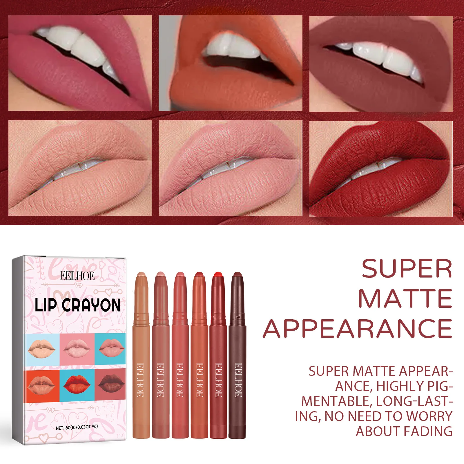 Waterproof Matte 6 Colors Lip Liner Pencil Lipstick Long Lasting Sexy Lip Tint Non-stick Cup Moisturising Lips Makeup Cosmetic