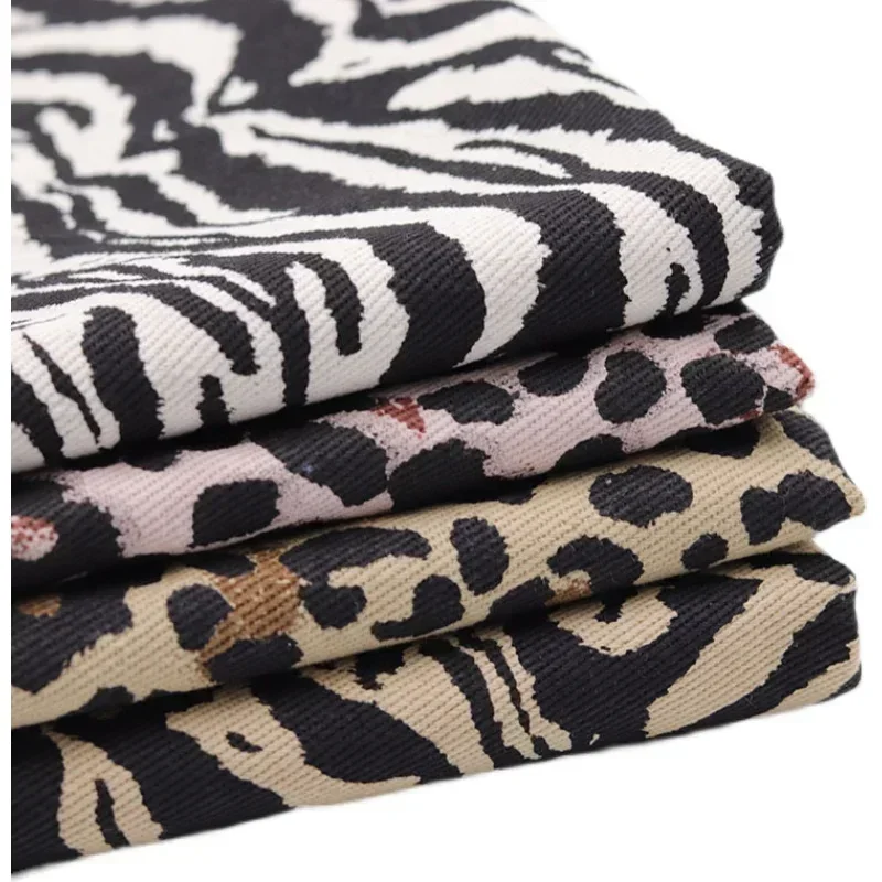 Thick Leopard Denim Fabric 100% Cottton By The Meter for Clothes Bags Hats DIY Sewing Tiger Pattern Printed Jeans Cloth Khaki