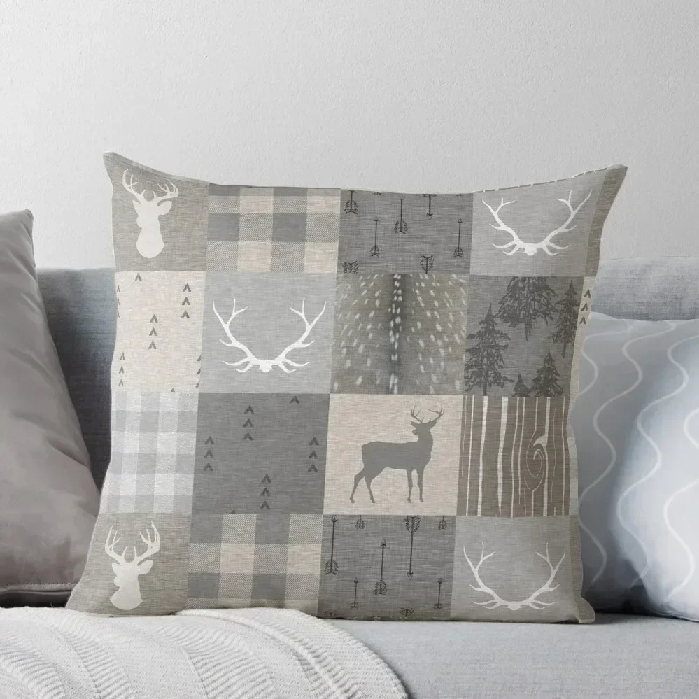 

Rustic Woodland Patchwork - grey and beige Throw Pillow Couch Pillows Cushion Cover For Sofa pillow