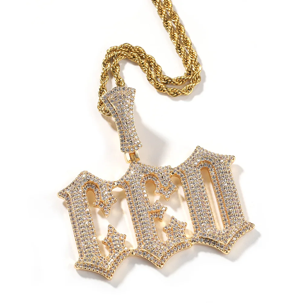 TopBling Hip Hop A-Z Custom Retro Gothic Letters Pendant Necklaces 18K Real Gold Plated