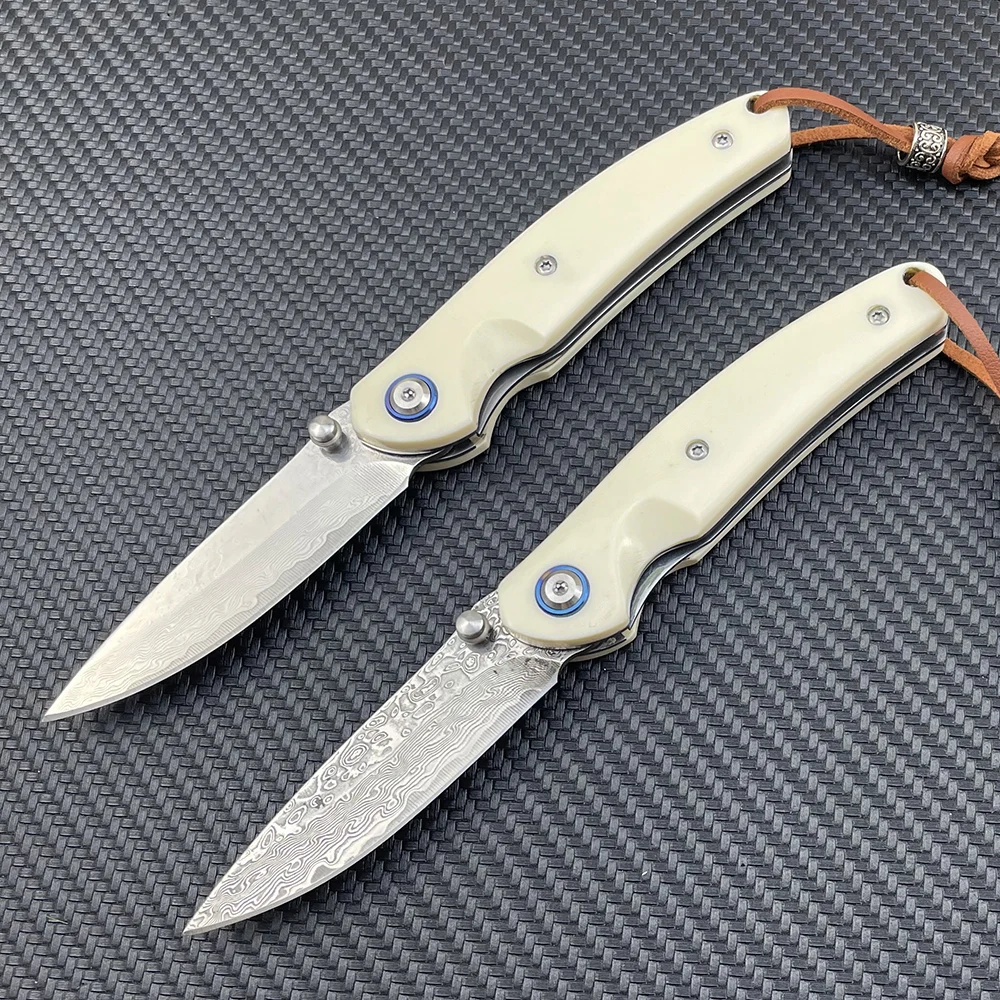 New Model Damascus Battle Folding Knife - 5GR13 High-Hardness Blade, Resin Handle, Auto-Retractable, 1 Piece,Youth-Focused Bushcrafting Tool for Outdoor Camping &EDC Emergencies, Ideal Gift (Measured in Centimeters)